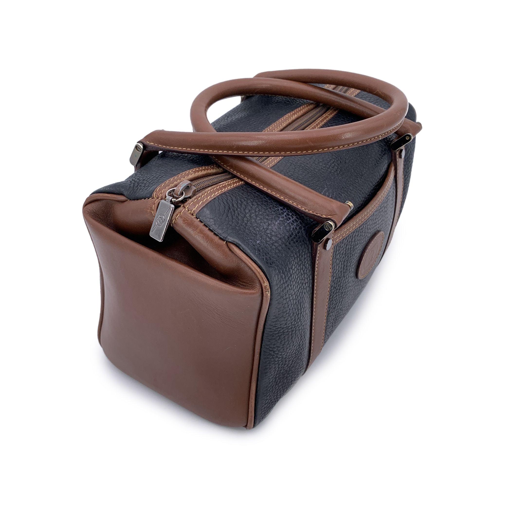 Gucci Vintage Brown and Black Leather Handbag Boston Bag In Good Condition For Sale In Rome, Rome