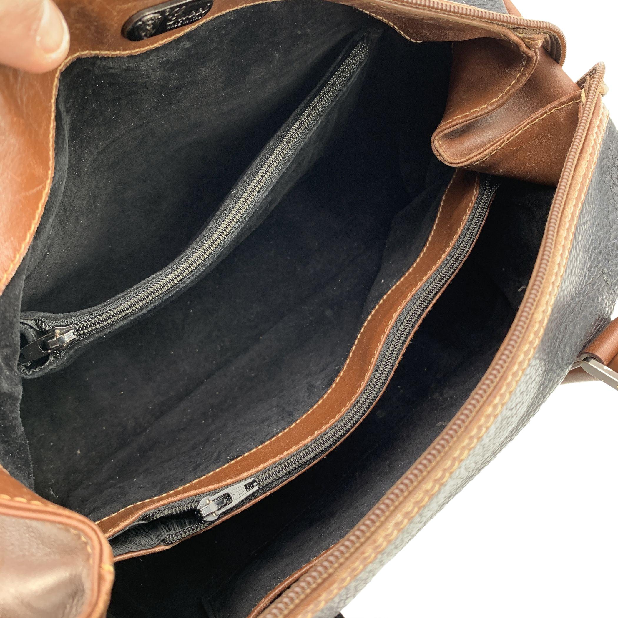 Women's Gucci Vintage Brown and Black Leather Handbag Boston Bag For Sale