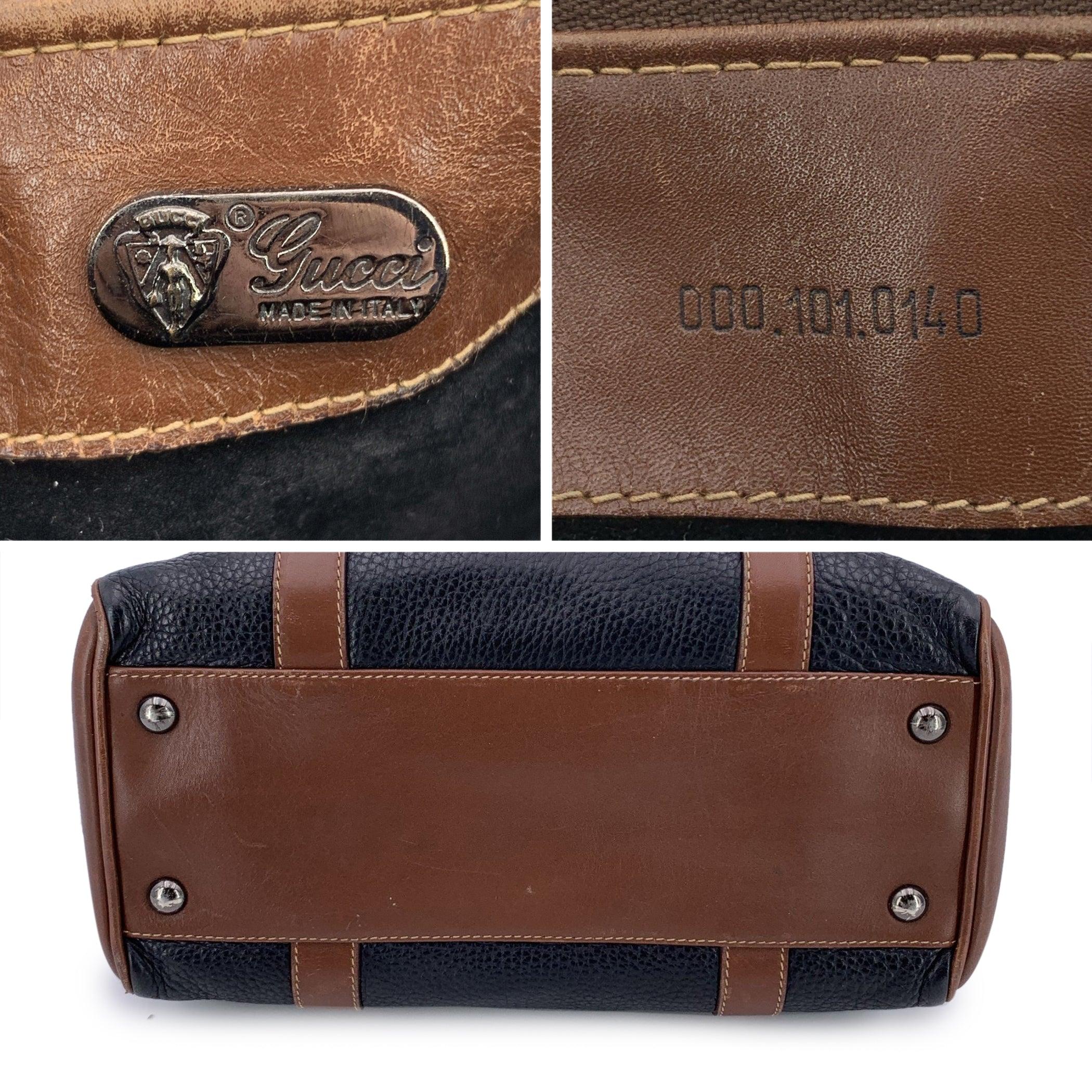 Gucci Vintage Brown and Black Leather Handbag Boston Bag For Sale 2