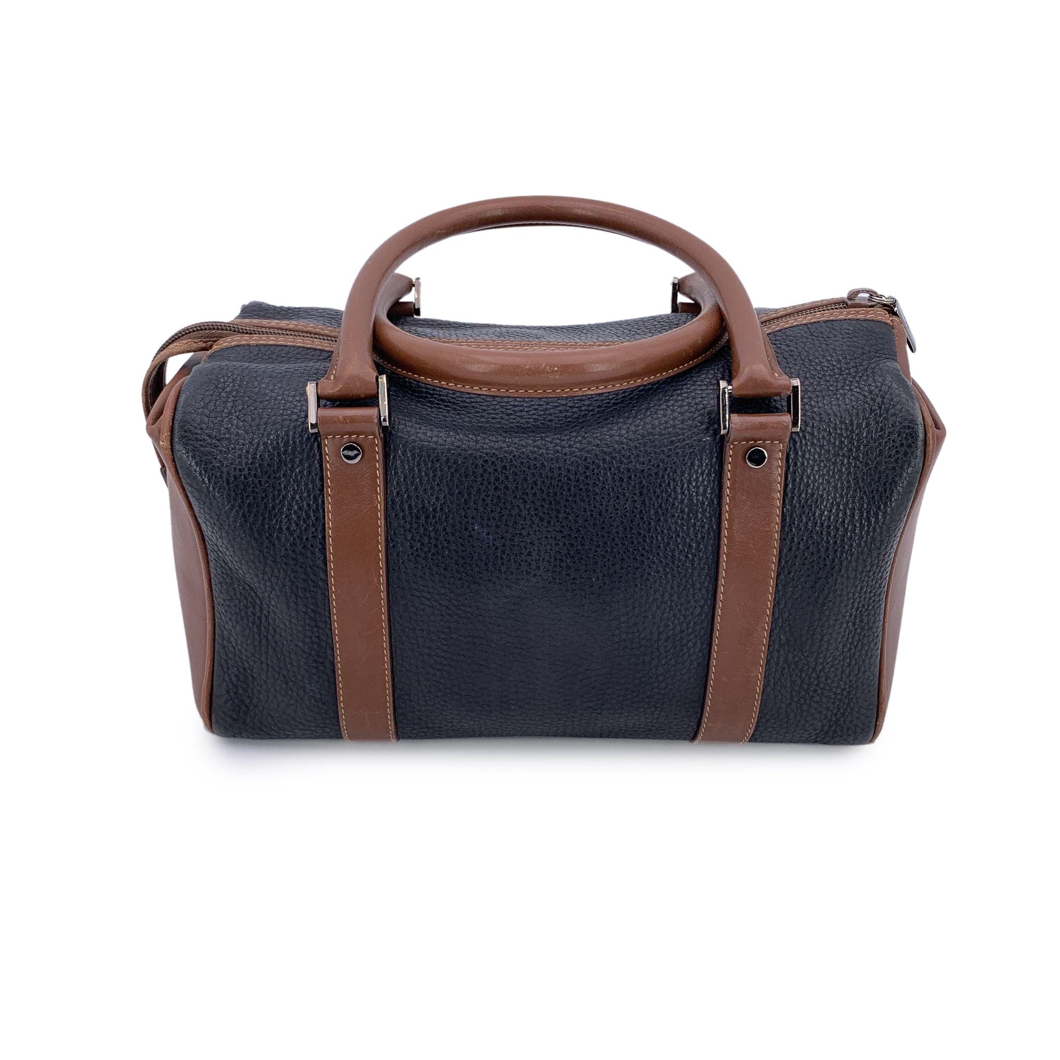 Gucci Vintage Brown and Black Leather Handbag Boston Bag For Sale 3
