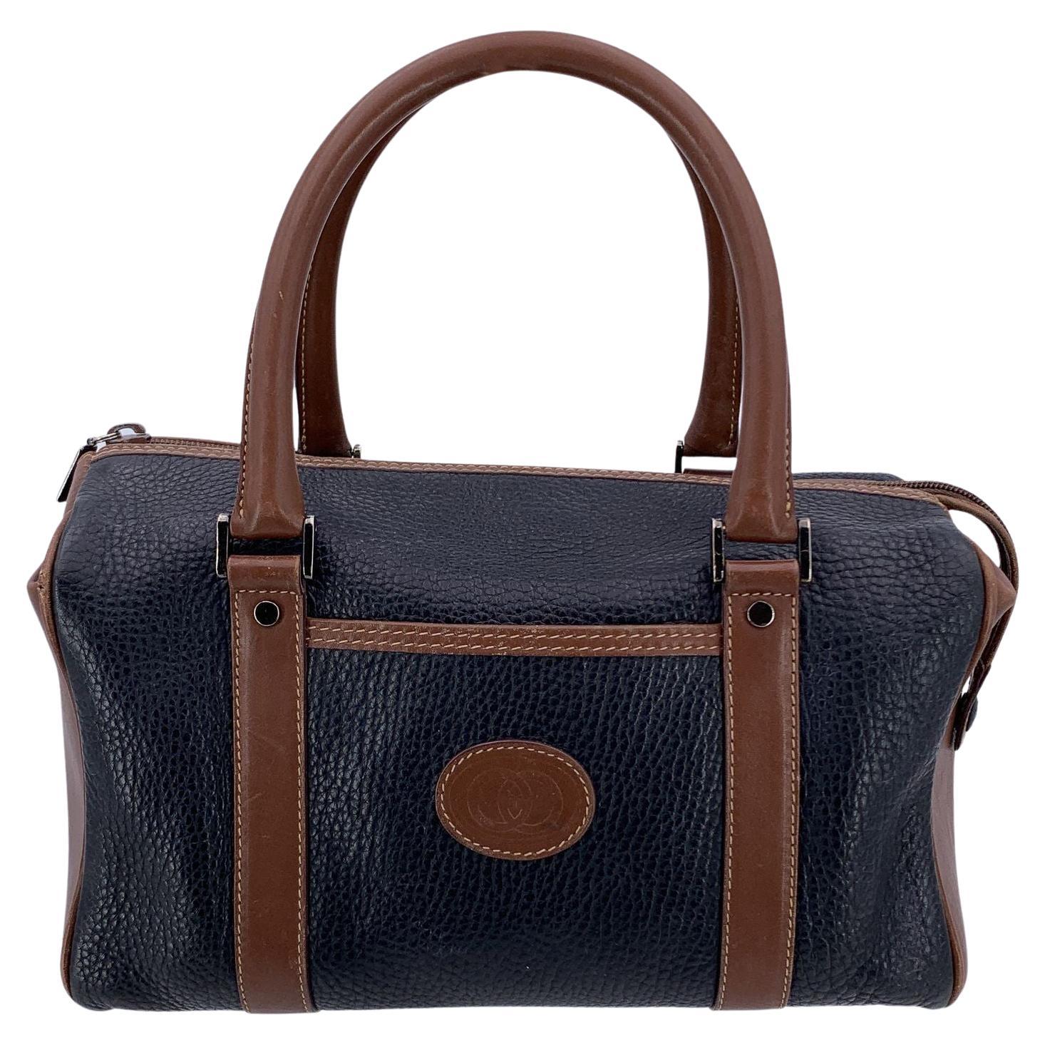 Gucci Vintage Brown and Black Leather Handbag Small Boston Bag