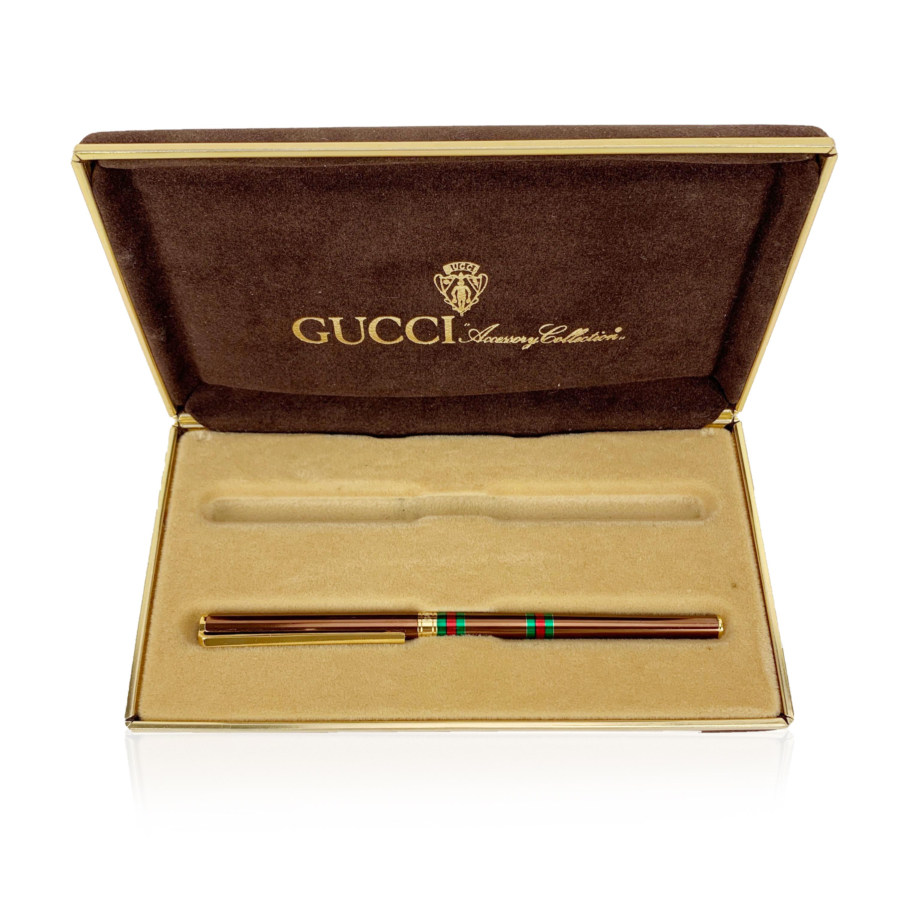 Gucci Vintage Braun und Gold Metall Füllfederhalter mit Etui (Schwarz)