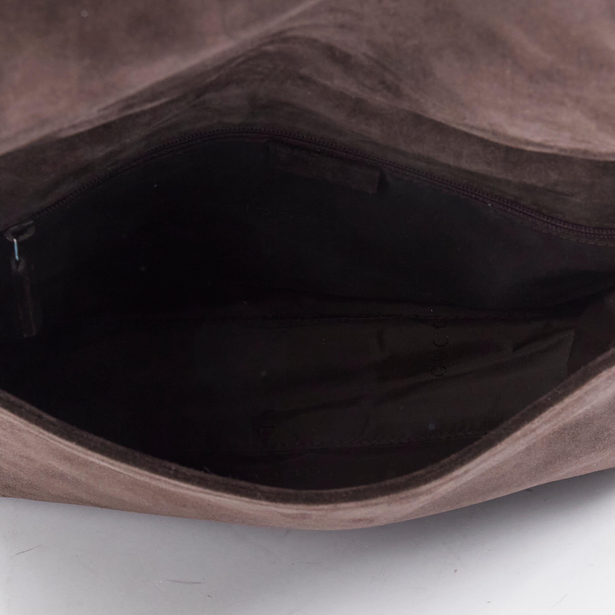 GUCCI Vintage Brown bamboo handle flap leather suede shoulder bag en vente 6