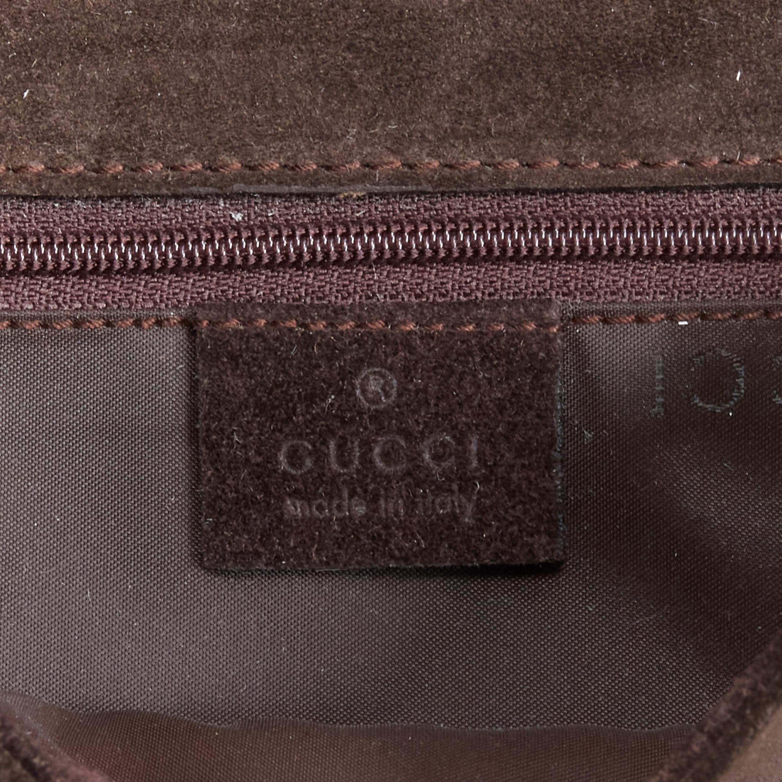 GUCCI Vintage Brown bamboo handle flap leather suede shoulder bag en vente 7