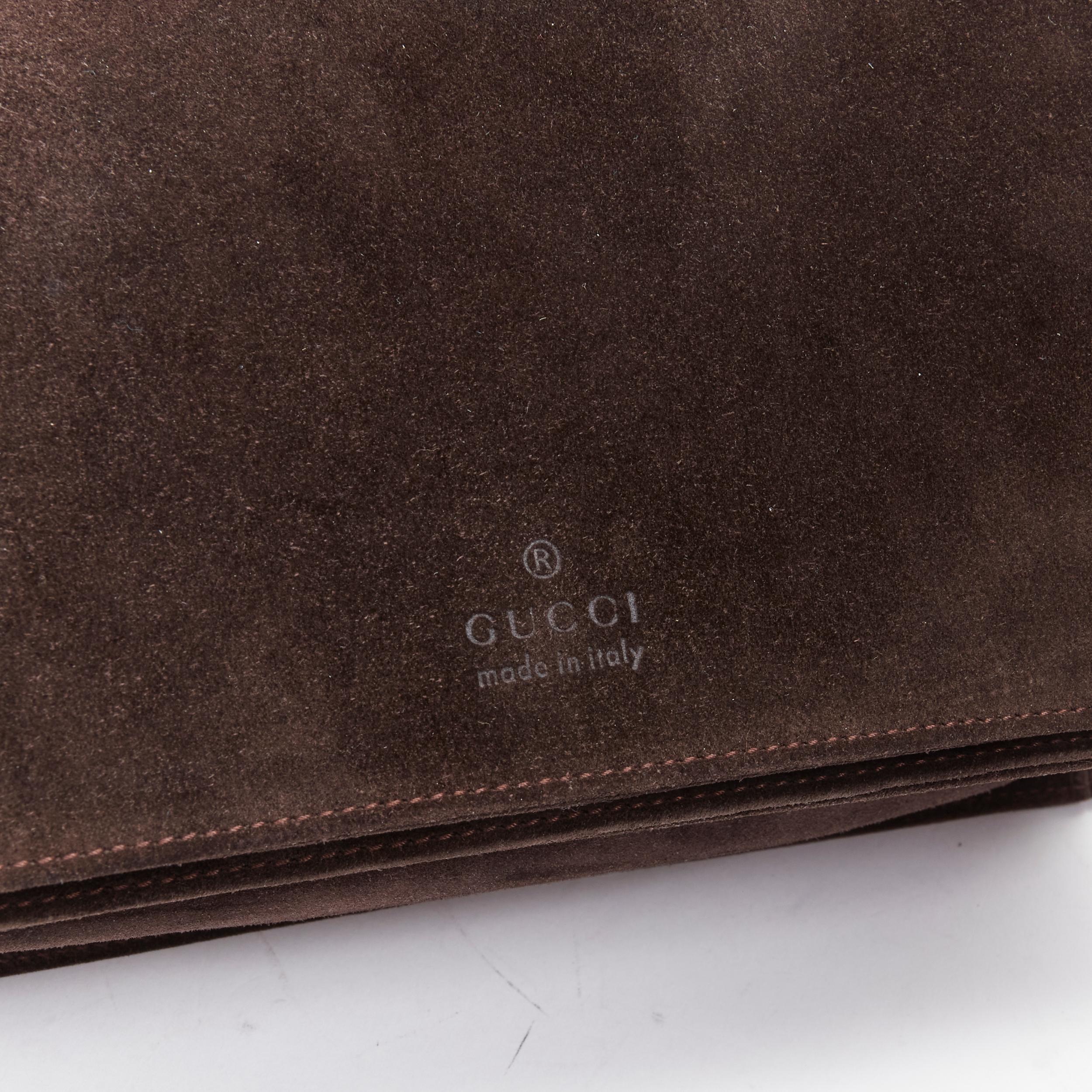 GUCCI Vintage brown bamboo handle suede leather flap shoulder bag For Sale 3