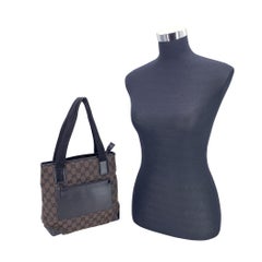 Gucci Vintage Brown Black Monogram Canvas Front Zip Pocket Tote Bag