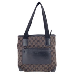 Gucci Vintage Brown Black Monogram Canvas Front Zip Pocket Tote Bag