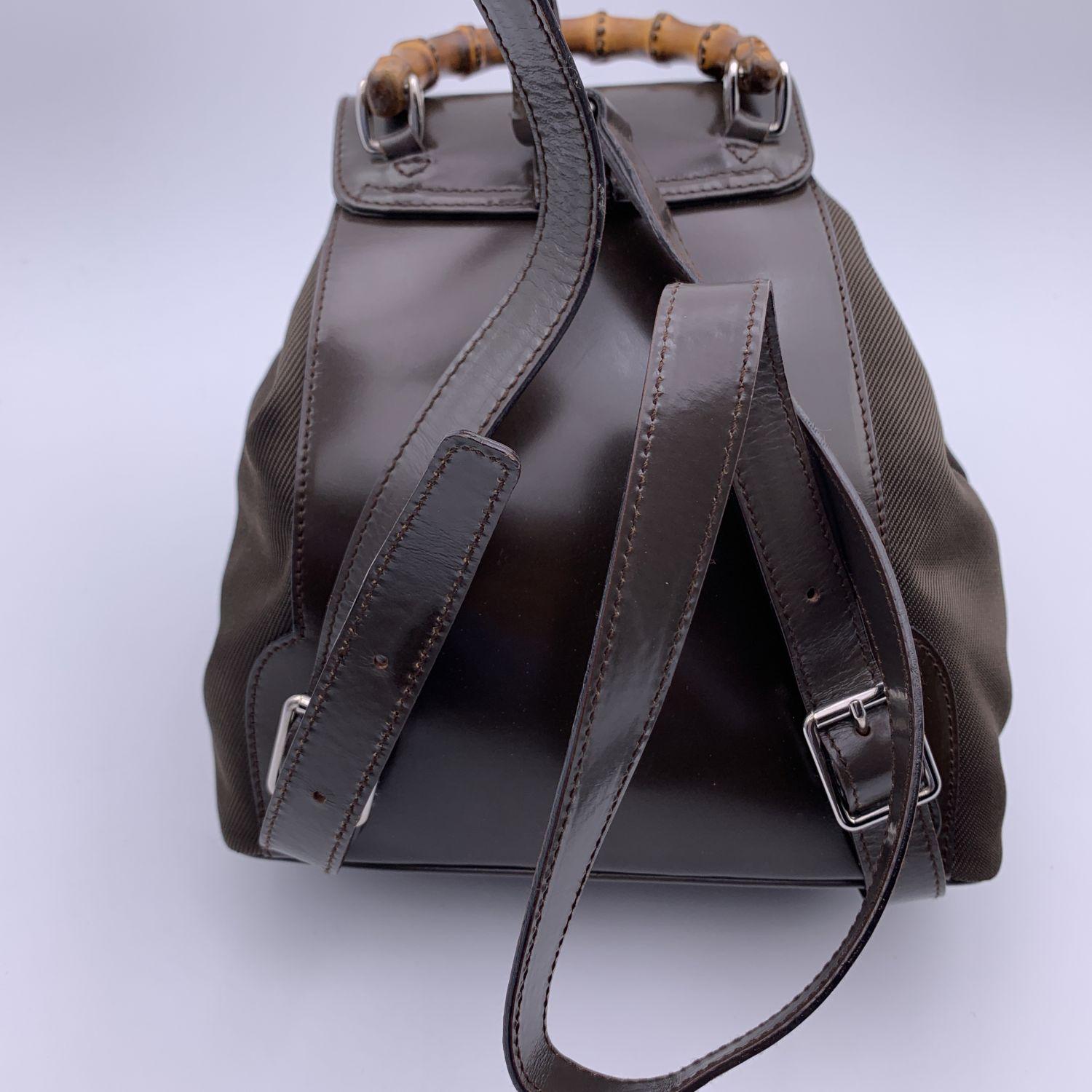 Black Gucci Vintage Brown Canvas Bamboo Small Backpack Shoulder Bag