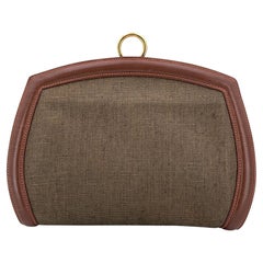 Gucci Vintage Brown Canvas Leather Ring Clasp Purse Clutch bag