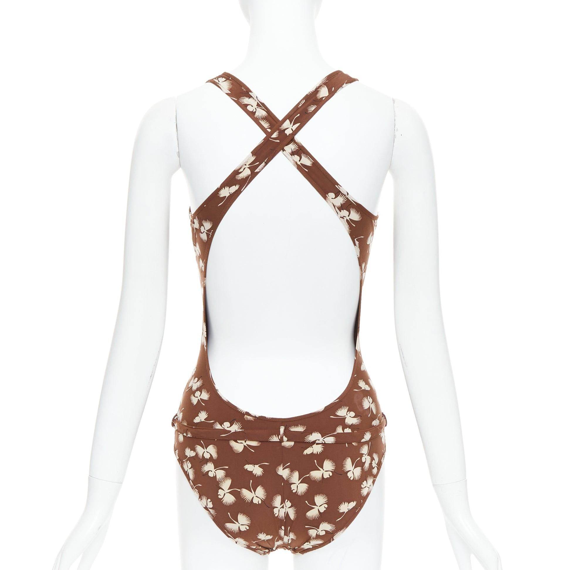 GUCCI Vintage brown cream floral print belted one piece swimsuit
Reference: CNLE/A00364
Brand: Gucci
Material: Fabric
Color: Brown, Cream
Pattern: Floral
Closure: Slip On
Extra Details: Decorative belt.

CONDITION:
Condition: Very good, this item