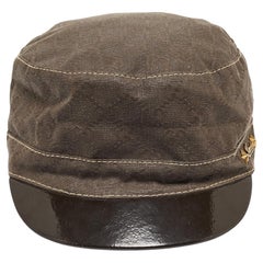 Gucci Vintage Brown GG Canvas and Patent Leather Newsboy Cap S