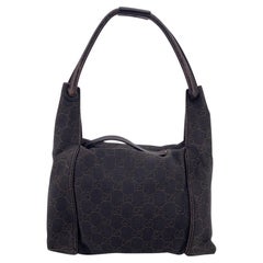 Gucci Vintage Brown GG Canvas Leather Handle Small Hobo Handbag