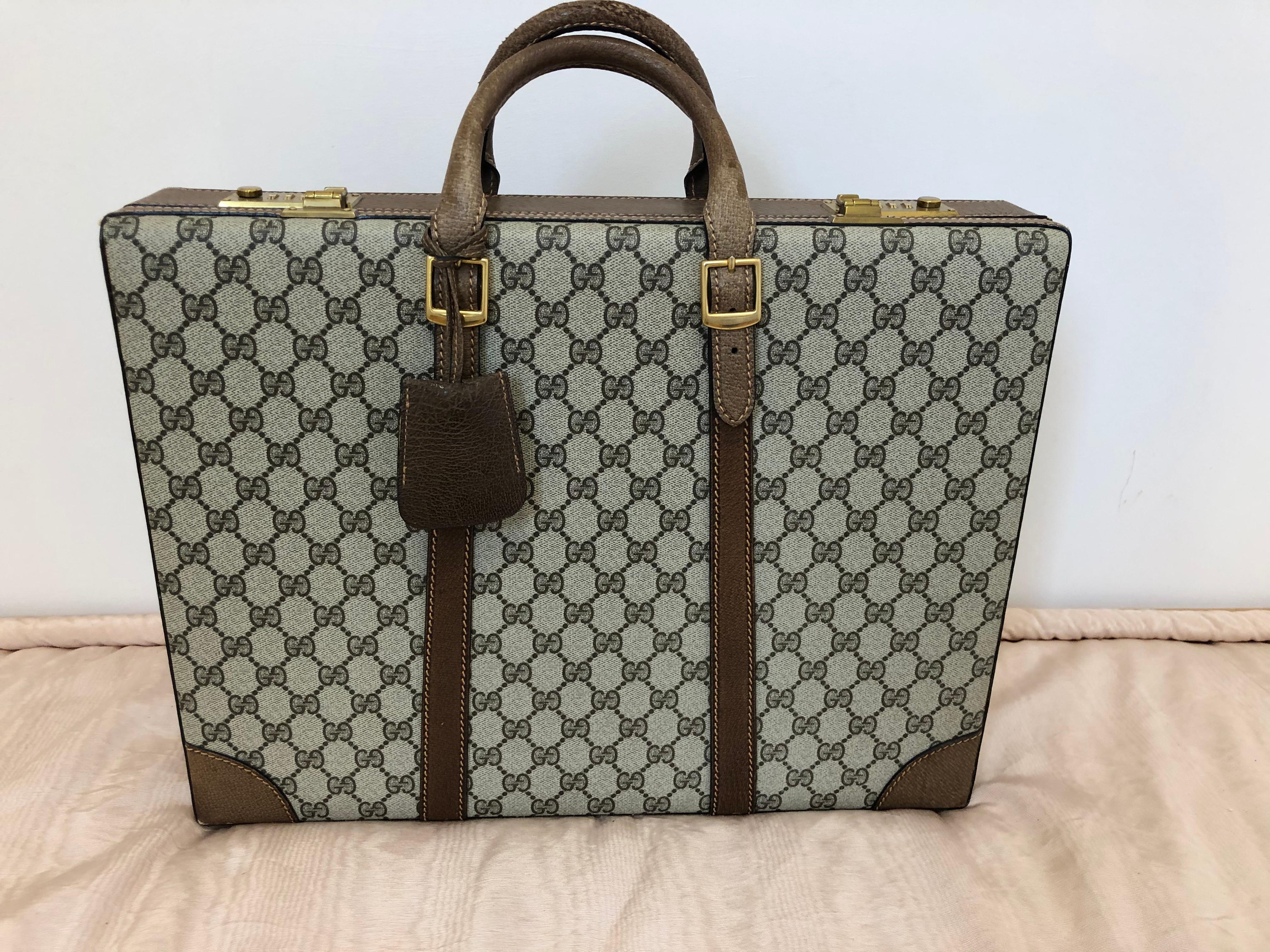 Gray Gucci Vintage Brown GG Monogram Canvas Business Attache Hard Side Briefcase