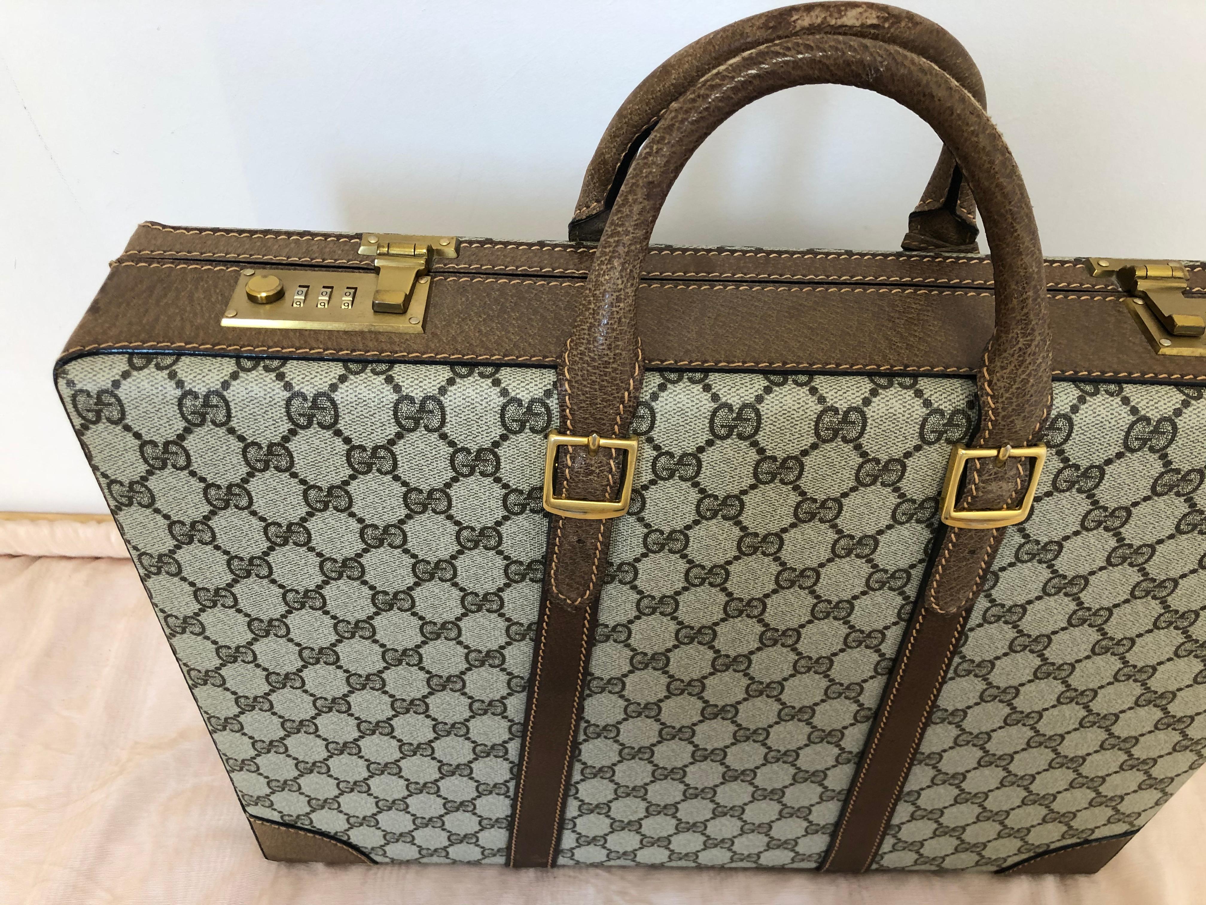Women's or Men's Gucci Vintage Brown GG Monogram Canvas Business Attache Hard Side Briefcase