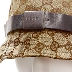 GUCCI Vintage brown GG monogram leather trim bucket hat L