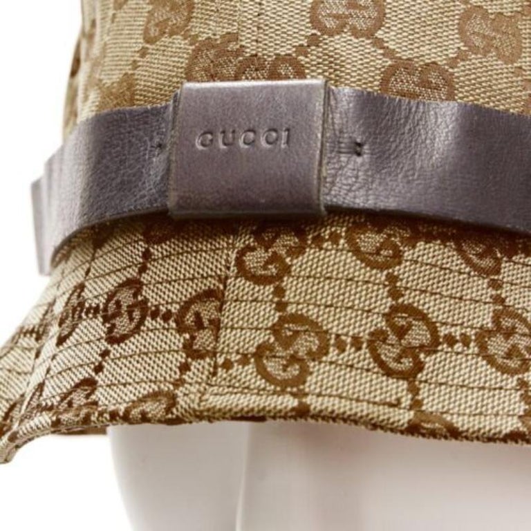 GUCCI Vintage brown GG monogram leather trim bucket hat L  display picture 1