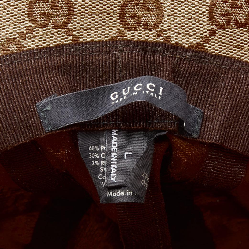 GUCCI Vintage brown GG monogram leather trim bucket hat L For Sale 3