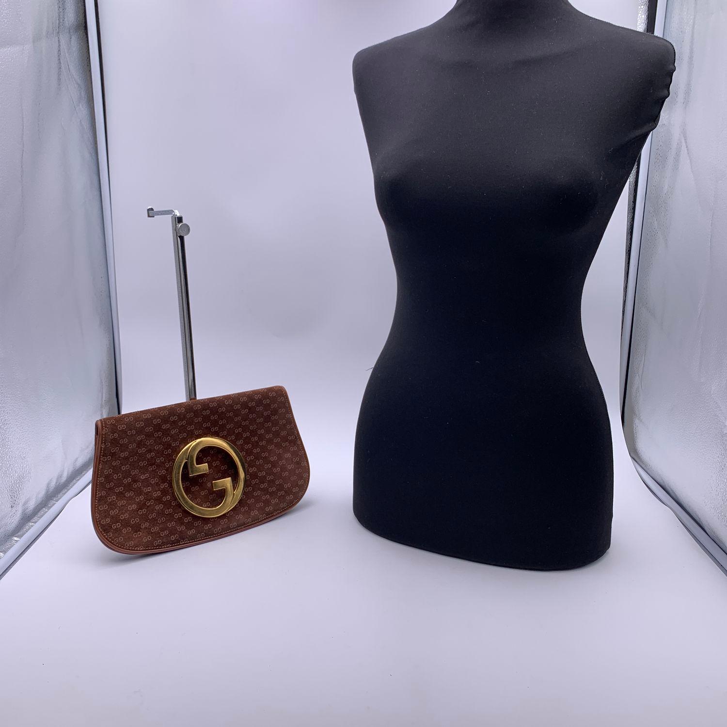 Gucci Vintage Brown GG Monogram Suede Blondie Clutch Bag In Good Condition In Rome, Rome