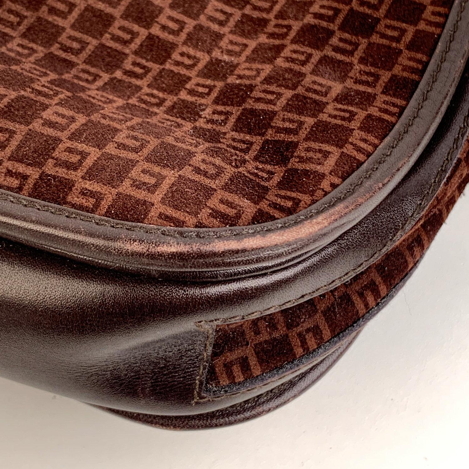 Gucci Vintage Brown GG Monogram Suede Shoulder or Messenger Bag 5