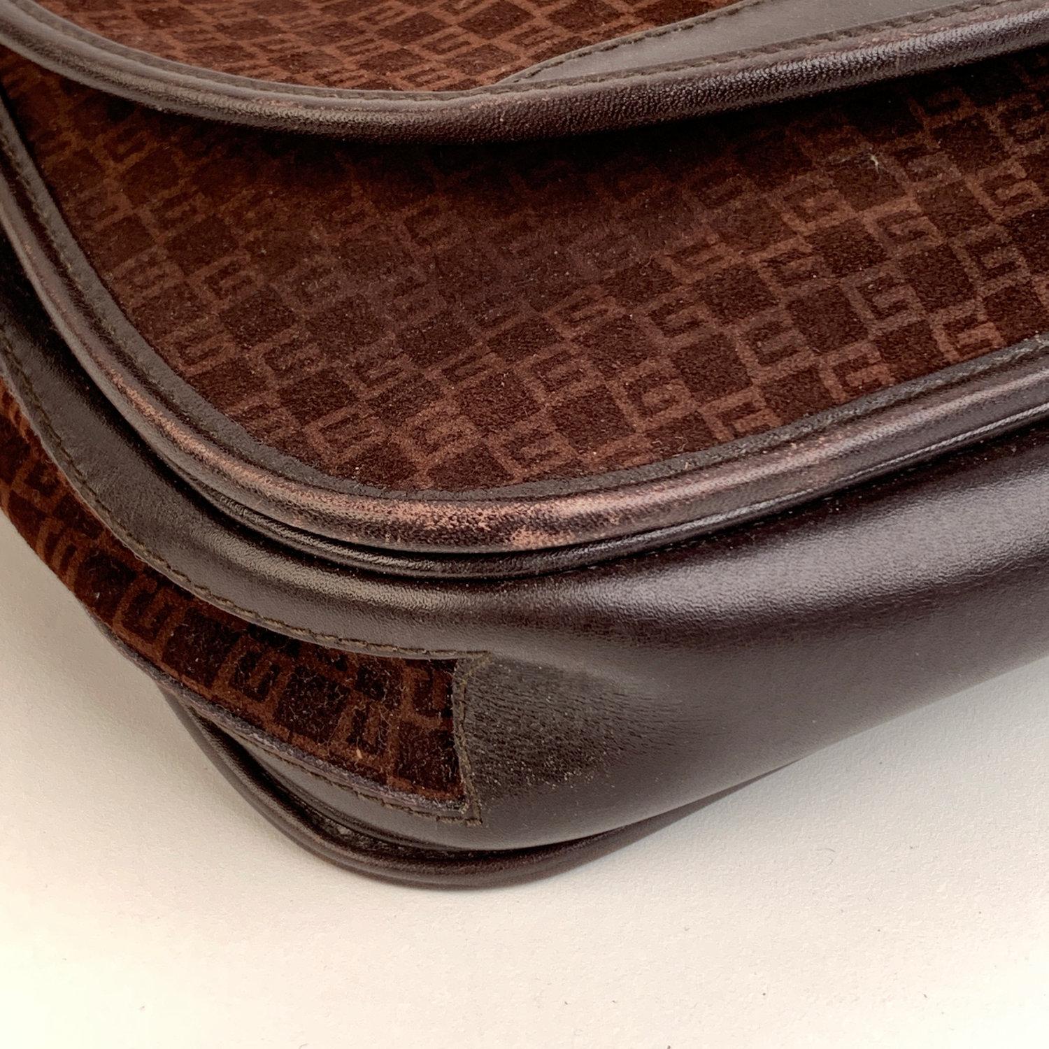 Gucci Vintage Brown GG Monogram Suede Shoulder or Messenger Bag 3