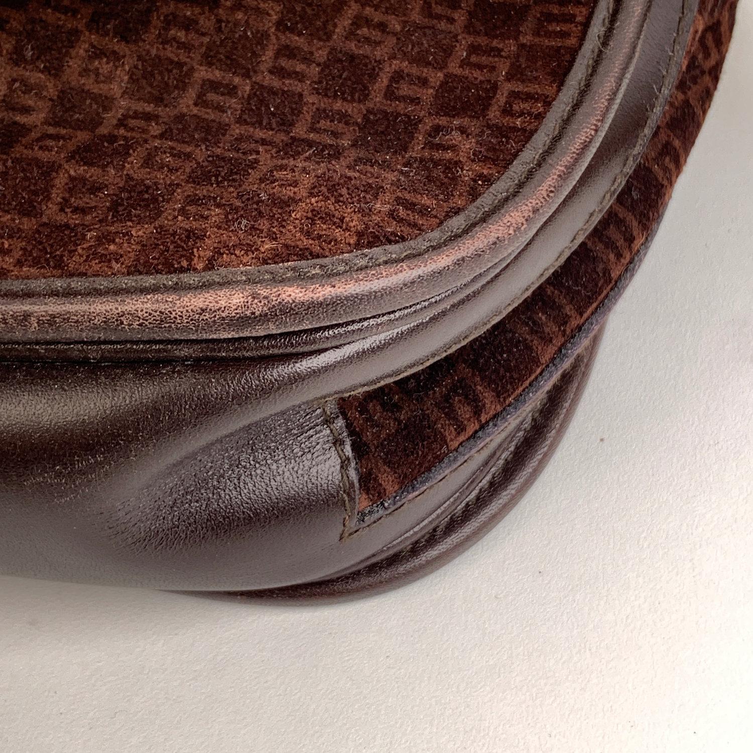 Gucci Vintage Brown GG Monogram Suede Shoulder or Messenger Bag 4