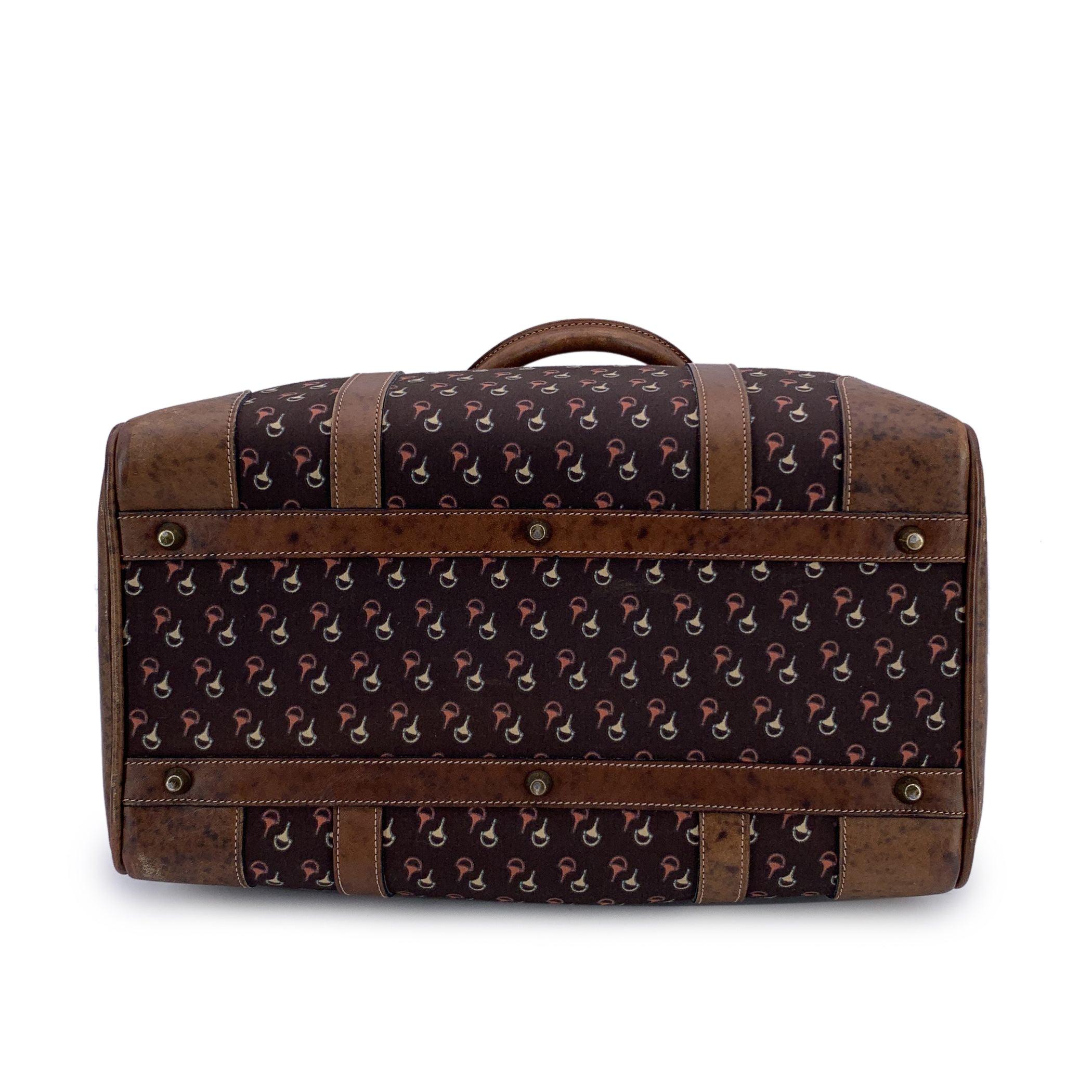Gucci Vintage Brown Horsebit Canvas and Leather Boston Bag In Good Condition For Sale In Rome, Rome