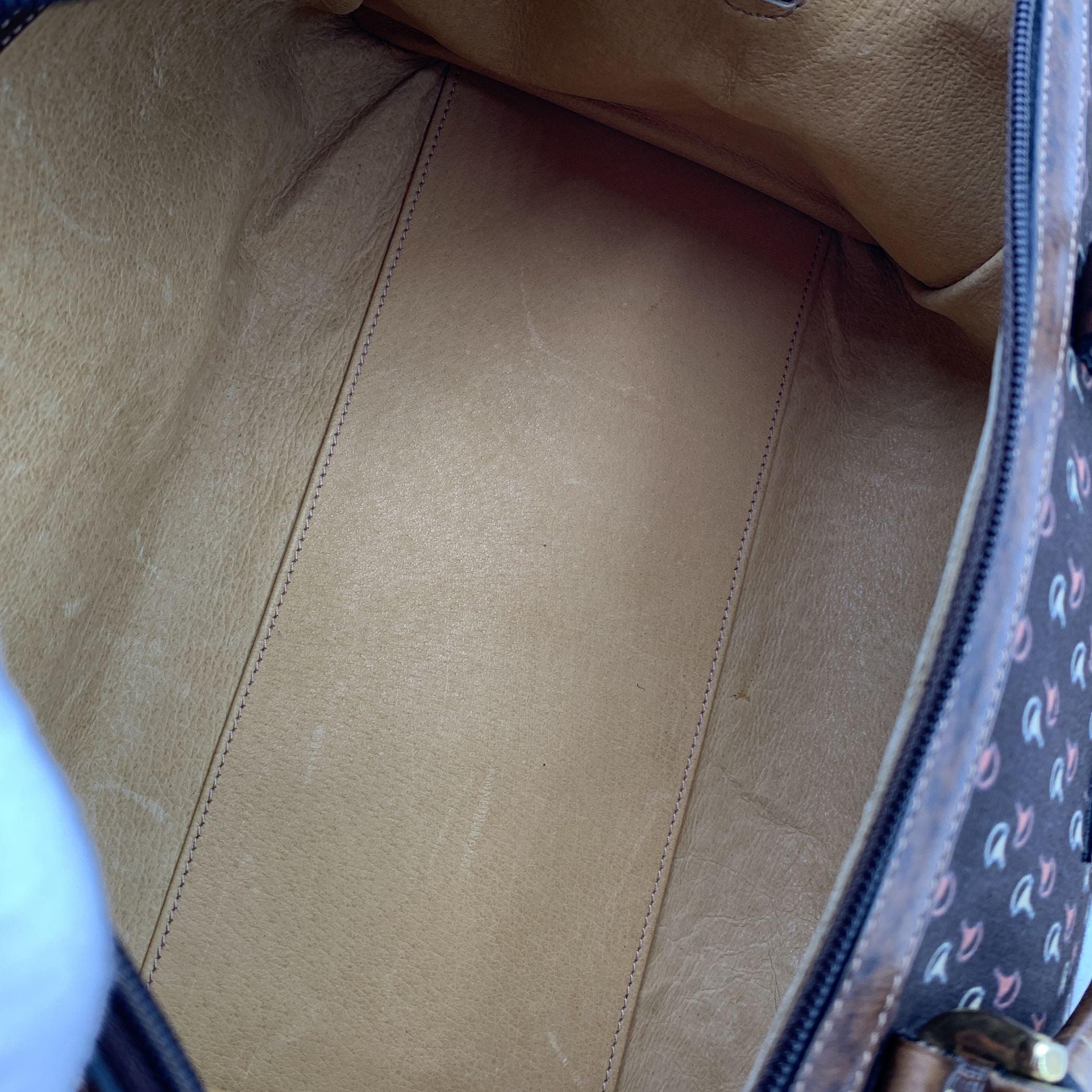 Women's Gucci Vintage Brown Horsebit Canvas and Leather Boston Bag For Sale