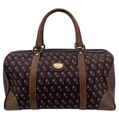 Gucci Vintage Brown Horsebit Canvas and Leather Boston Bag