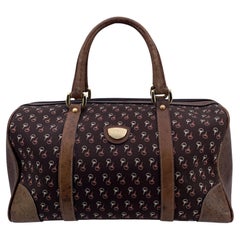 Bolso Gucci Vintage Marrón Horsebit de lona y piel Boston