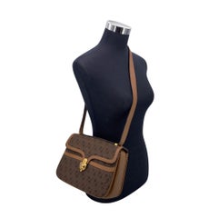Gucci Vintage Brown Horsebit Pattern Canvas Leather Shoulder Bag