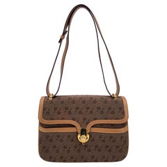 Gucci Vintage Brown Horsebit Pattern Canvas Leather Shoulder Bag