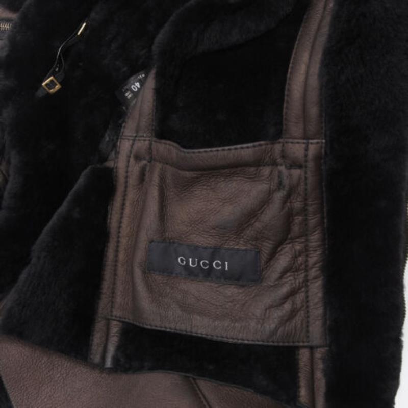 GUCCI Vintage brown lambskin leather fur lined aviator bomber jacket IT40 S 6