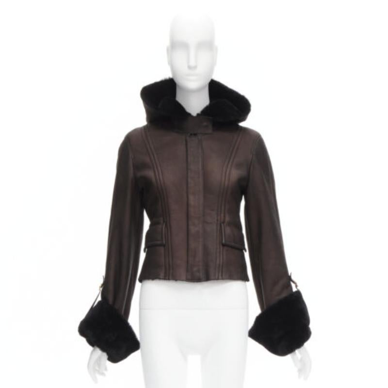 GUCCI Vintage brown lambskin leather fur lined aviator bomber jacket IT40 S 7