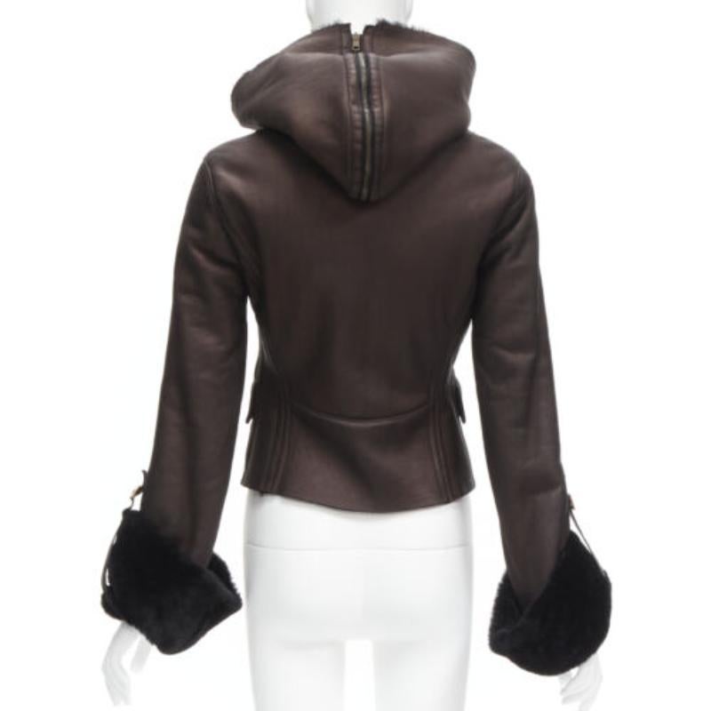 GUCCI Vintage brown lambskin leather fur lined aviator bomber jacket IT40 S 1