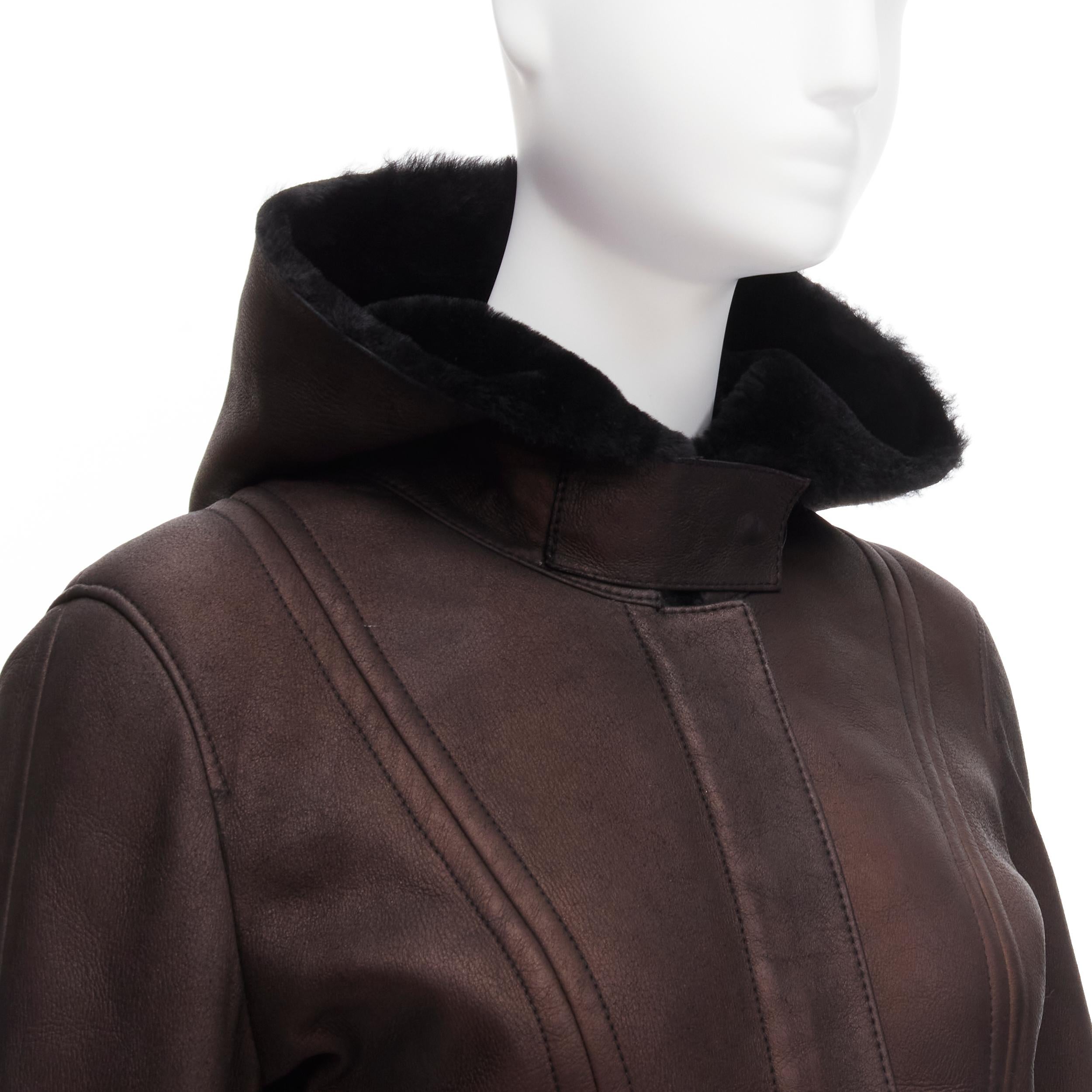 GUCCI Vintage Brown lambskin leather fur lined aviator bomber jacket IT40 S en vente 4