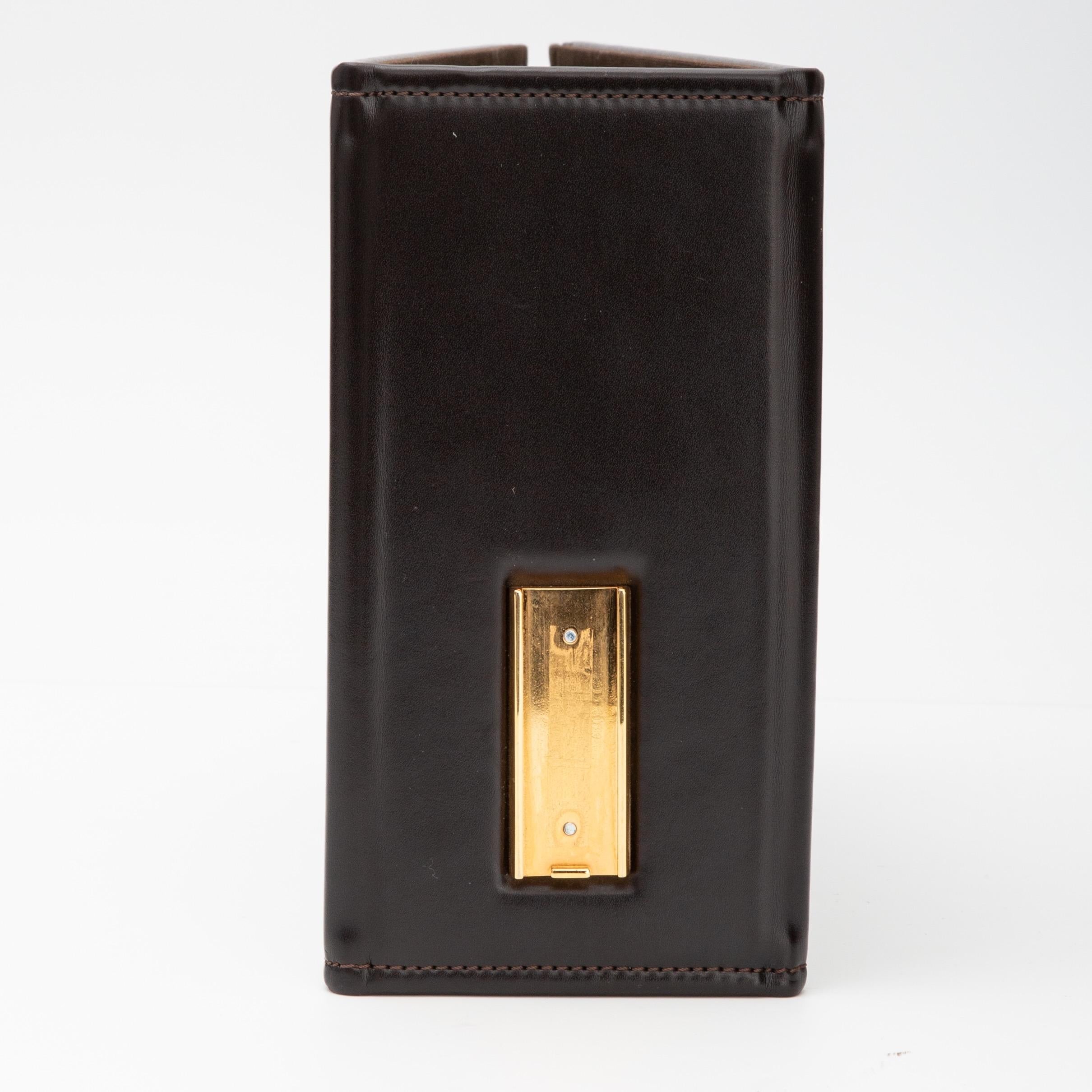 Noir Gucci - Porte-anneaux 2 anneaux en cuir marron vintage en vente