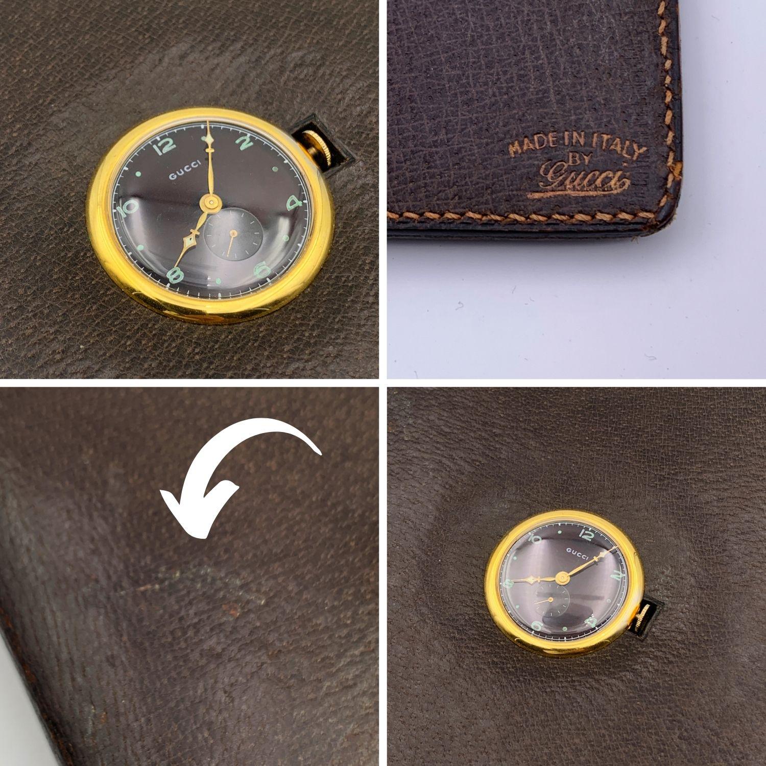 Gucci Vintage Brown Leather 5 Ring Agenda Notebook Cover with Watch 1