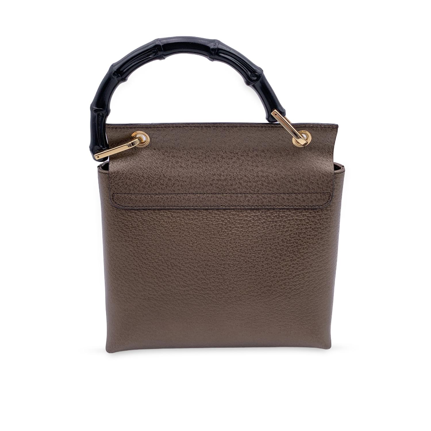 Women's Gucci Vintage Brown Leather Bamboo Handle Small Box Handbag Bag