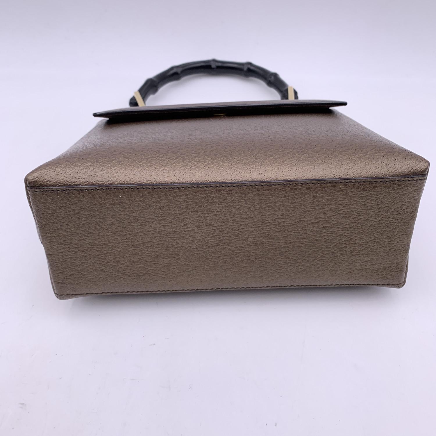 Gucci Vintage Brown Leather Bamboo Handle Small Box Handbag Bag 1