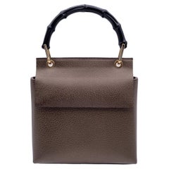 Gucci Vintage Brown Leather Bamboo Handle Small Box Handbag Bag