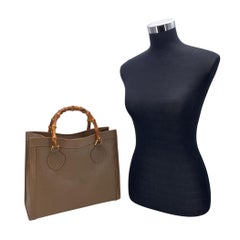 Gucci Vintage Brown Leather Bamboo Princess Diana Tote Bag