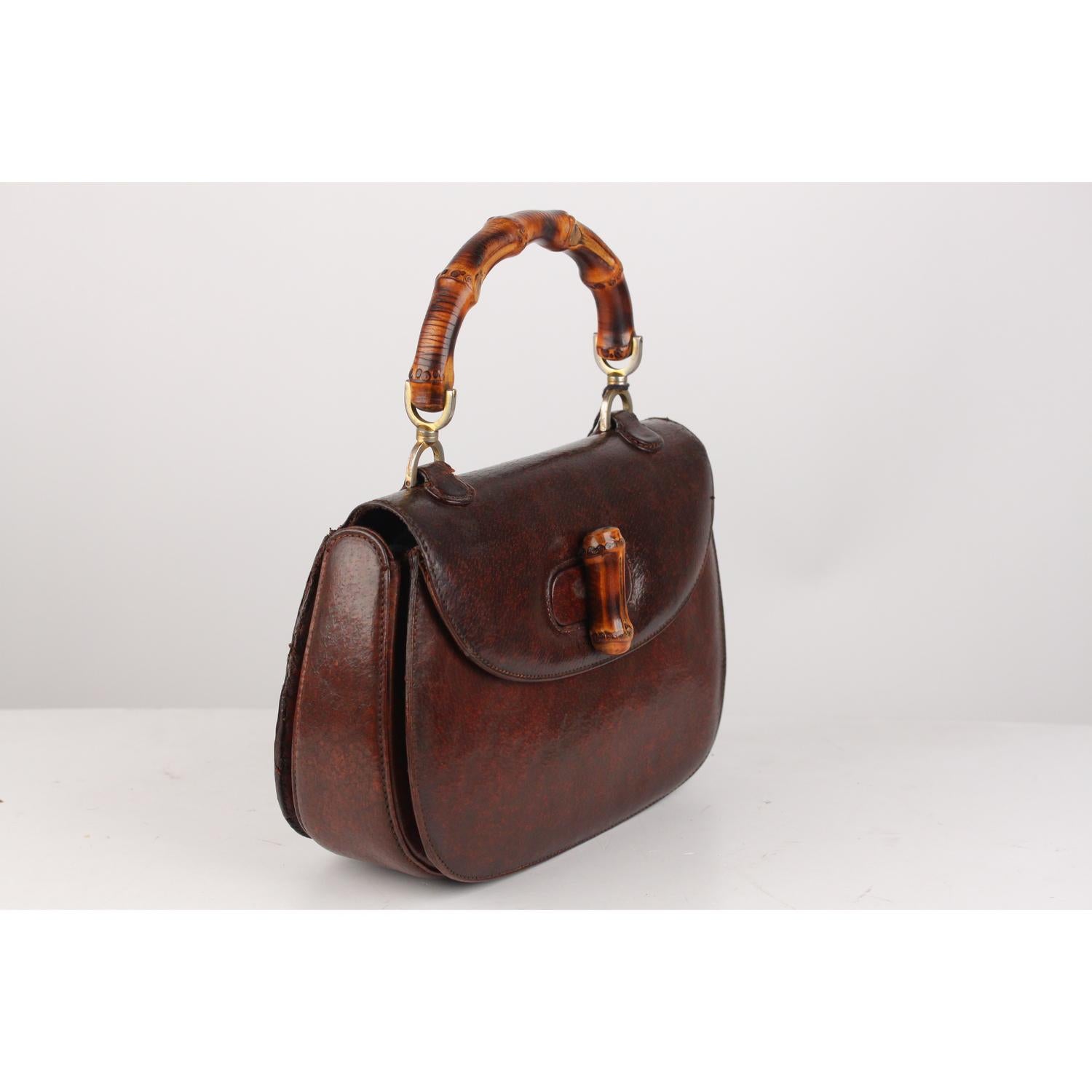Gucci Vintage Brown Leather Bamboo Top Handle Bag 1