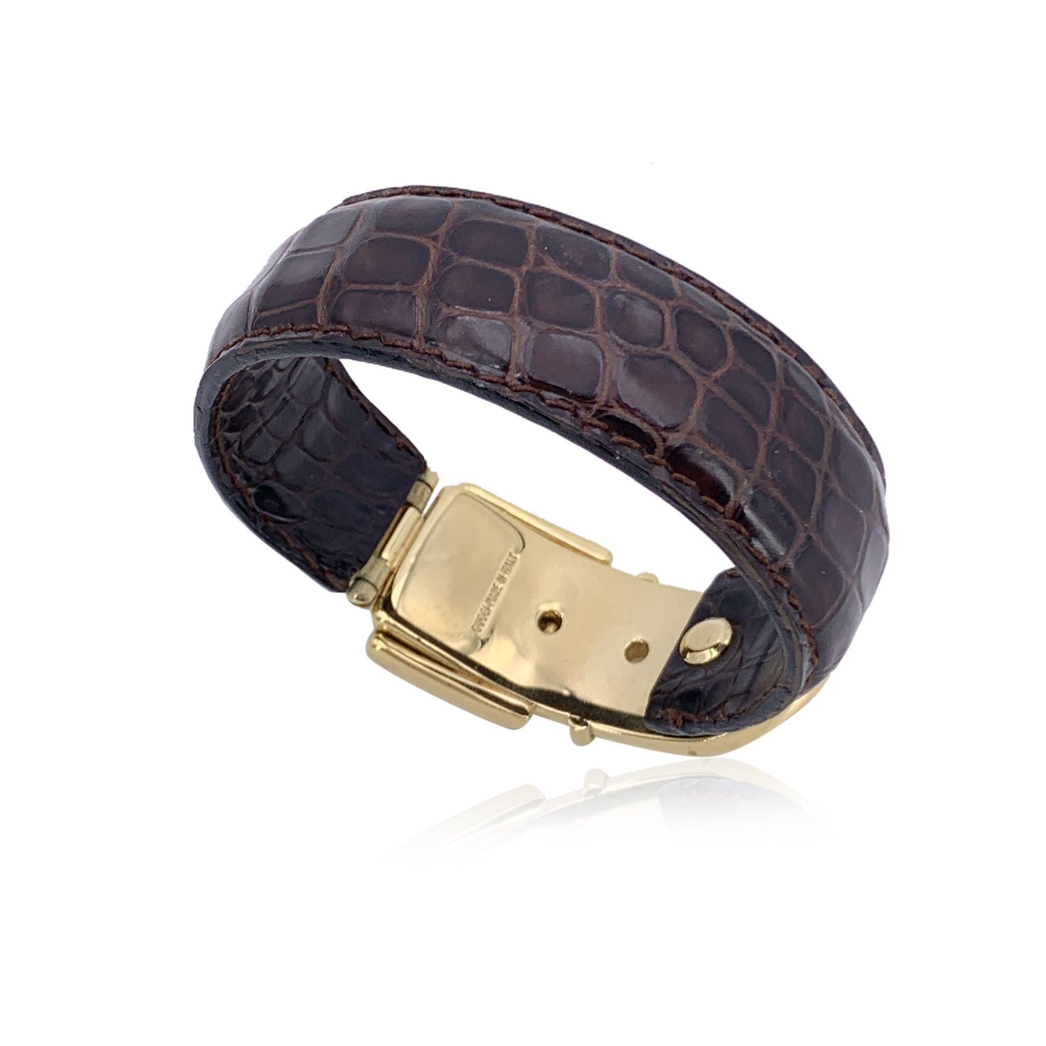 Black Gucci Vintage Brown Leather Belt Bangle Cuff Bracelet Gold Buckle For Sale