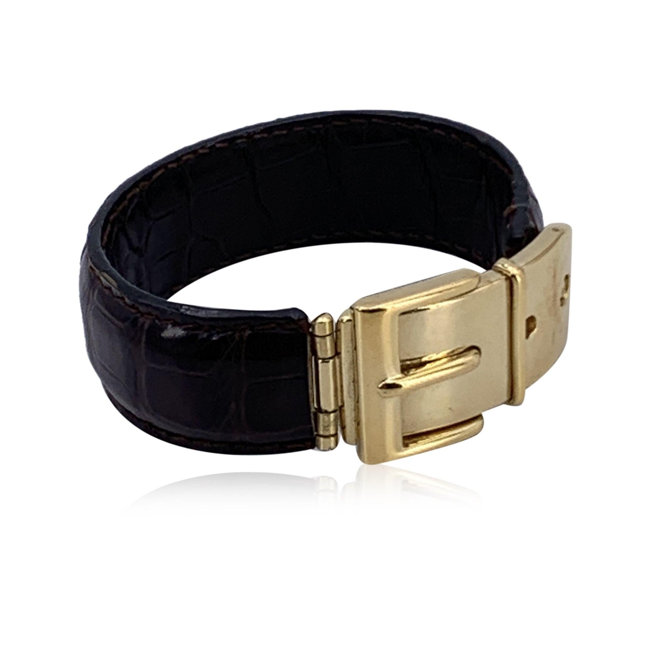 Gucci Vintage Brown Leather Belt Bangle Cuff Bracelet Gold Buckle In Excellent Condition For Sale In Rome, Rome