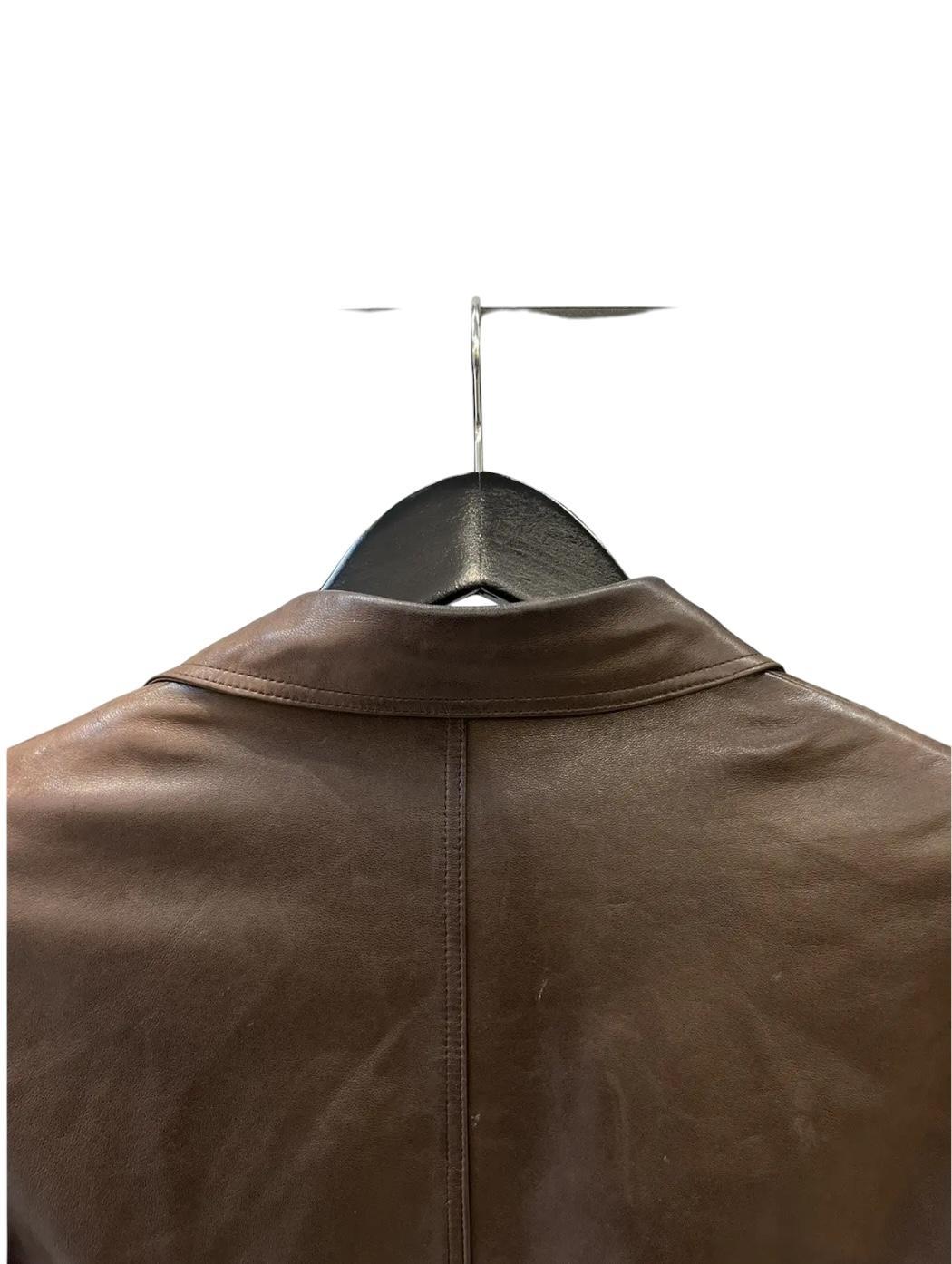 Gucci Vintage Brown Leather Blazer Jacket Bon état - En vente à LISSE, NL
