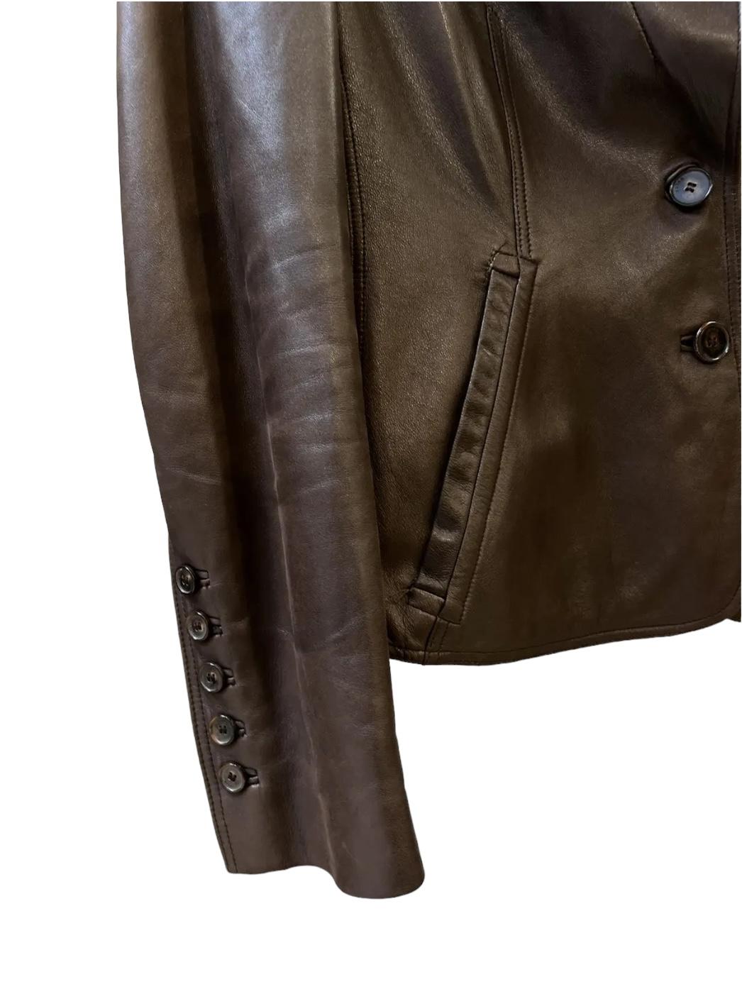 Gucci Vintage Brown Leather Blazer Jacket Pour femmes en vente