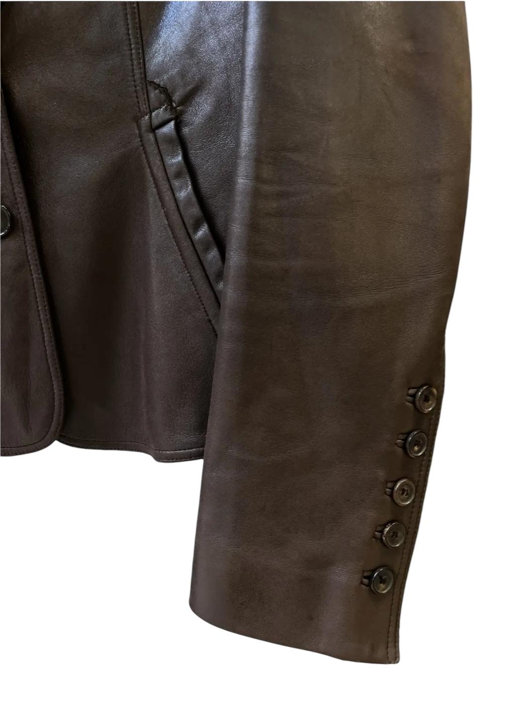 Gucci Vintage Brown Leather Blazer Jacket en vente 2