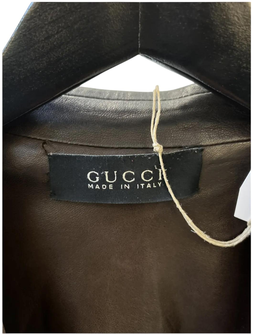Gucci Vintage Brown Leather Blazer Jacket en vente 3