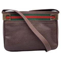 Gucci Vintage Brown Leather Bucket Web Stripes Shoulder Bag