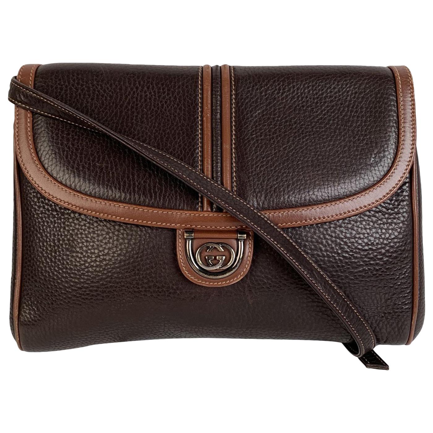 Gucci Vintage Brown Leather Convertible Crossbody Bag